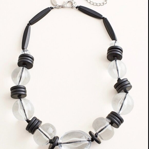 Chico's NWT Black Clear Beaded Lucite Bib Necklace - Picture 6 of 8